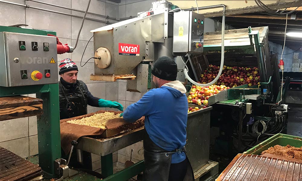 Arbeiter beim Apfelpressen